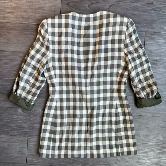 Vtg 80s Jones New York Olive & Cream Check Blazer Oversized Shoulder Pads Size 8 - Picture 2 of 6